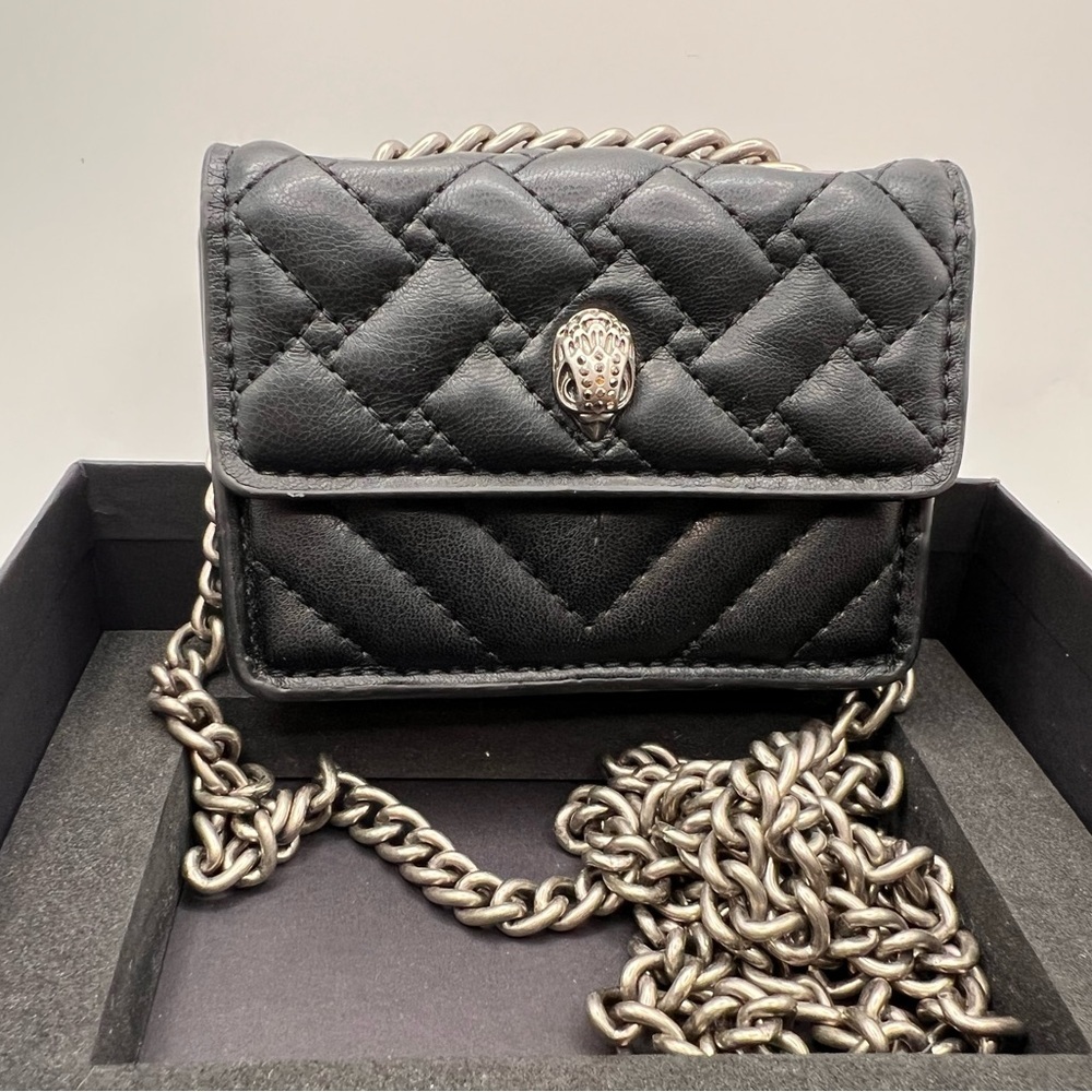 Kurt Geiger Mini Black Quilted Chain Crossbody Wallet